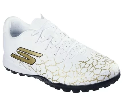 حذاء كرة قدم رجالي من سكيتشرز SKX_01 Gold FG: راحة خفيفة الوزن وتحكم معزز بالكرة، أبيض، مقاس 45 - سكيتشرز - Image 3