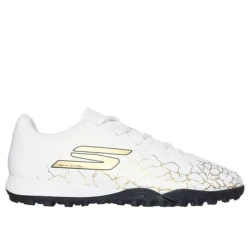 Skechers Boys' Jr Youth TF Football Boots: White Color, Size 38, Lightweight Synthetic Upper for Enhanced Comfort and Precise Ball Control, Designed for Turf Fields