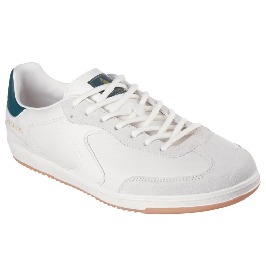 Skechers Hotshot Kayde Men's Court & Classics Sneakers in Leather and Suede Upper with Air Cooled Memory Foam Insole, 'S' Quarter Logo, Natural Green Color, Size 44, Lace Up Style - Skechers - Image 3