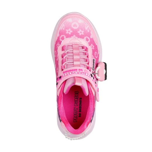 Skechers Girls' LJO Power Jams 2.0 Pink Sneakers with Glam Sparkle Mesh and Synthetic Upper, Stretch Laces, Adjustable Instep Strap, and Detachable Mini Bag Charm, Size 35 - Skechers - Image 4