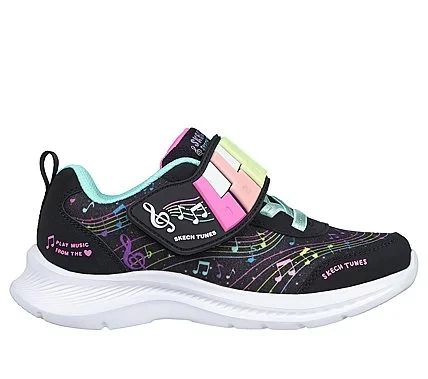 Skechers Girl's Jumpsters 2.0 Skech Tunes Musical Print Sneakers Black Size 31 with Sound Activated Piano Key Strap Closure Comfortable and Stylish Shoes for Girls - Skechers - Image 2