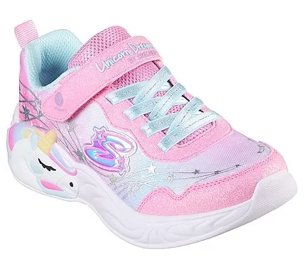 Skechers Girls' Unicorn Dreams Wishful Magic Light Up Sneakers with Stretchy Laces and Adjustable Strap, Featuring a Unicorn Graphic, Cushioned Insole, 2.54 cm Heel, Pink, Size 33 - Skechers - Image 3