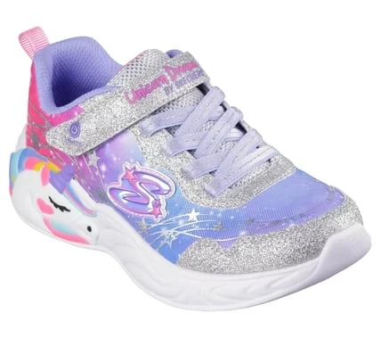 Skechers Girls' Unicorn Dreams Wishful Magic Light Up Sneakers with Metallic Details and Adjustable Strap Size 33 Silver - Skechers - Image 3