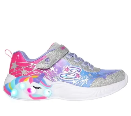Skechers Girls' Unicorn Dreams Wishful Magic Light Up Sneakers with Metallic Details and Adjustable Strap Size 33 Silver - Skechers - Image 5