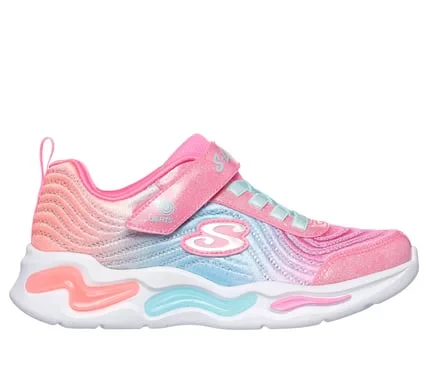 Skechers S Lights Girls Wavy Beams Ombre Express Pink Light Up Sneakers with Mesh Glittery Upper, Stretch Laces, Adjustable Strap, and Cushioned Insole Size 32 - Skechers - Image 2