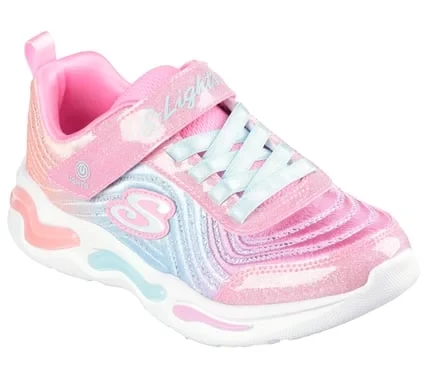 حذاء رياضي مضيء من سكيتشرز للبنات S-Lights Wavy Beams Ombre Express وردي شبكي لامع مع أربطة مطاطية مقاس 31 حزام قابل للتعديل - سكيتشرز - Image 3