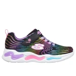 Skechers Girls' S Lights Wavy Beams Athletic Sneakers with Mesh Upper and Rainbow Foil Accents, Stretch Laces, Cushioned Insole, Size 36, Black Color - Skechers