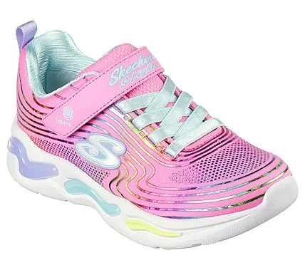 حذاء رياضي Skechers S Lights Wavy Beams للبنات: تصميم بلون كحلي مع شبكة علوية ولمسات قوس قزح لامعة، أربطة مطاطية، نعل داخلي مبطن، مقاس 34، مثالي للأطفال النشطين - سكيتشرز - Image 11