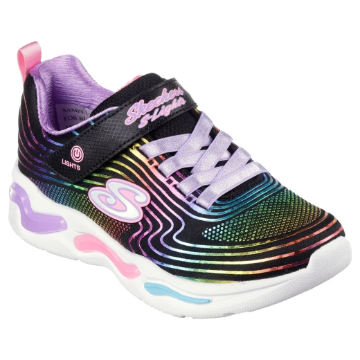 حذاء رياضي Skechers S Lights Wavy Beams للبنات: تصميم بلون كحلي مع شبكة علوية ولمسات قوس قزح لامعة، أربطة مطاطية، نعل داخلي مبطن، مقاس 34، مثالي للأطفال النشطين - سكيتشرز - Image 12