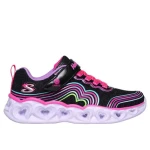 Skechers Girls' Heart Lights Retro Hearts Light Up Sneakers 3D Rainbow Heart Print Sparkle Mesh Upper Adaptive Closure Size 35 Black Color Kids' Shoes - Skechers