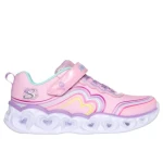 Skechers Girls' Heart Lights Retro Hearts Sneakers Pink Size 32 with Sparkle Mesh Upper, 3D Rainbow Heart Print, and Light Up Midsole for Girls - Skechers