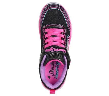 Skechers Girls' Heart Lights Retro Hearts Light Up Shoes Turquoise 3D Rainbow Heart Print Sparkle Mesh Upper Adaptive Closure Size 32 - Skechers - Image 10
