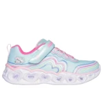 Skechers Girls' Heart Lights Retro Hearts Light Up Sneakers 3D Rainbow Heart Print Sparkle Mesh Upper Adaptive Closure 36 Turquoise - Skechers