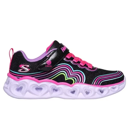 Skechers Girls' Heart Lights Retro Hearts Light Up Shoes Turquoise 3D Rainbow Heart Print Sparkle Mesh Upper Adaptive Closure Size 32 - Skechers - Image 6