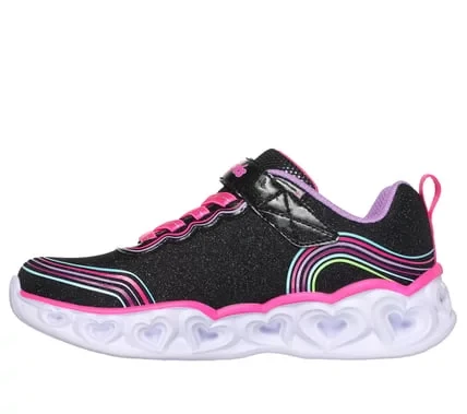 Skechers Girls' Heart Lights Retro Hearts Light Up Shoes Turquoise 3D Rainbow Heart Print Sparkle Mesh Upper Adaptive Closure Size 32 - Skechers - Image 8