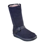 Skechers Girls' Glamslam Darling Days Mid Calf Boots Navy 30 Features Faux Fur Lining Side Zip Closure Warming Comfort Insole Stylish Girls' Winter Footwear - Skechers
