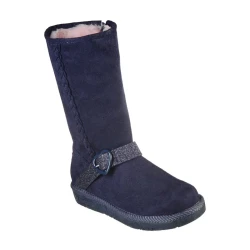 Skechers Girls' Glamslam Darling Days Mid Calf Boots Navy 30 Features Faux Fur Lining Side Zip Closure Warming Comfort Insole Stylish Girls' Winter Footwear