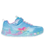 Skechers Girls' Mermaid Dreams Light-Up Sneakers Featuring Glitter Finish, Stretch Laces, Mermaid Themed Graphics, and Cushioned Comfort Insole - Size 32/Blue - Skechers