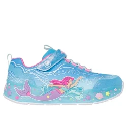 Skechers Girls' Mermaid Dreams Light-Up Sneakers Featuring Glitter Finish, Stretch Laces, Mermaid Themed Graphics, and Cushioned Comfort Insole - Size 32/Blue