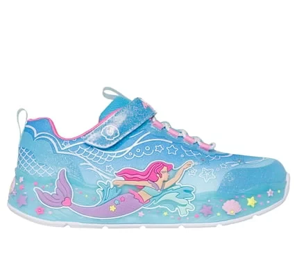 Skechers Girls' Mermaid Dreams Light-Up Sneakers Featuring Glitter Finish, Stretch Laces, Mermaid Themed Graphics, and Cushioned Comfort Insole - Size 32/Blue Skechers Girls' Mermaid Dreams Light-Up Sneakers Featuring Glitter Finish, Stretch Laces, Mermaid Themed Graphics, and Cushioned Comfort Insole - Size 32/Blue