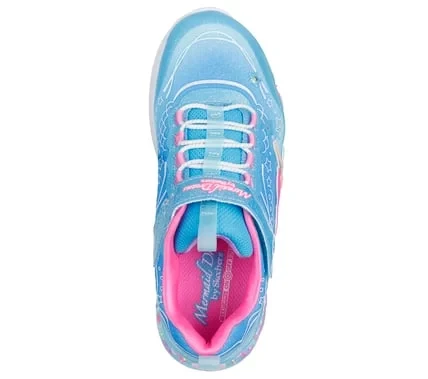 Skechers Girls' Mermaid Dreams Light-Up Sneakers Featuring Glitter Finish, Stretch Laces, Mermaid Themed Graphics, and Cushioned Comfort Insole - Size 32/Blue - Skechers - Image 2