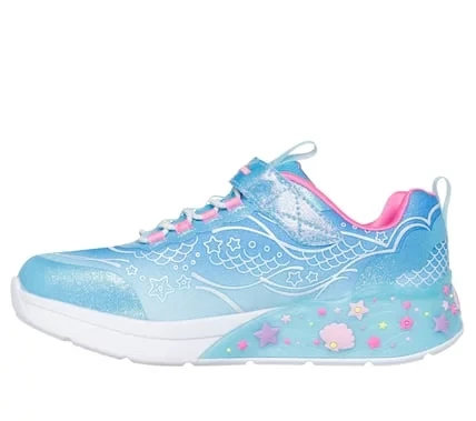 Skechers Girls' Mermaid Dreams Light-Up Sneakers Featuring Glitter Finish, Stretch Laces, Mermaid Themed Graphics, and Cushioned Comfort Insole - Size 32/Blue - Skechers - Image 3