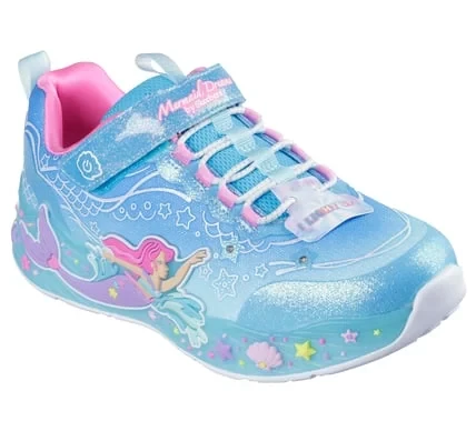 Skechers Girls' Mermaid Dreams Light-Up Sneakers Featuring Glitter Finish, Stretch Laces, Mermaid Themed Graphics, and Cushioned Comfort Insole - Size 32/Blue - Skechers - Image 4