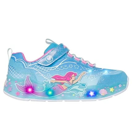 Skechers Girls' Mermaid Dreams Light-Up Sneakers Featuring Glitter Finish, Stretch Laces, Mermaid Themed Graphics, and Cushioned Comfort Insole - Size 32/Blue - Skechers - Image 5