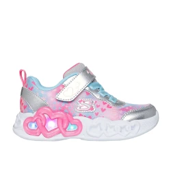 Skechers Girls' Heart Lights Infinite Heart Jewels Silver 26 Light Up Sneakers