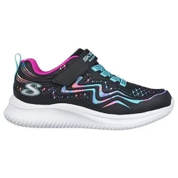 Skechers Wavy Lites Hydro Crush Girls' Sneakers Black Size 32 Waterproof Lightweight Breathable Design with Flexible Laces and Adjustable Instep Band for Comfort and Support