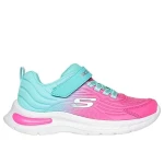 Skechers Girls Jumpsters-Tech Aqua Ombre Embossed Fabric Pull On Sneakers with Stretch Laces and Instep Strap Size 33 Cushioned Insole Sporty Style - Skechers