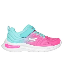 Skechers Girls Jumpsters-Tech Aqua Ombre Embossed Fabric Pull On Sneakers with Stretch Laces and Instep Strap Size 33 Cushioned Insole Sporty Style