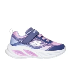 Skechers Girls' S-Lights Cosmic Glow Light Up Sneakers Navy 23 with Ombre Sparkle Mesh Upper, Adjustable Instep Strap, and Step Activated Lights