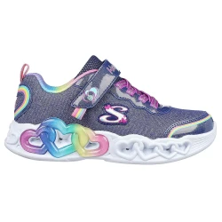 Skechers Girls' Heart Lights Infinite Heart Lights Love Prism Sneakers Sparkle Mesh Upper Glitter Overlays Adjustable Strap Closure Light Up 34 Navy