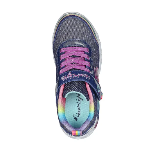 Skechers Girls' Heart Lights Infinite Heart Lights Love Prism Sneakers Sparkle Mesh Upper Glitter Overlays Adjustable Strap Closure Light Up 34 Navy - Skechers - Image 4