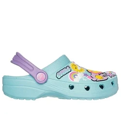 Skechers Girls' Heart Charmer 2.0 Clog Shoes Turquoise 33.5 with Fun Sticker Design Flexible Perforated EVA Upper Convertible Heel Strap for Comfort and Style