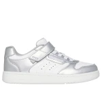 Skechers Girls' Quick Street Style Stride Low Top Sneakers 33 Silver Featuring Duraleather Upper Stretch Laces Adjustable Instep Strap Cushioned Comfort Insole Machine Washable - Skechers