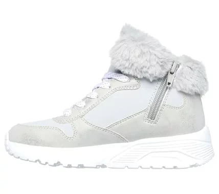 Skechers Street GIRLS' Uno Lite Comfort Collar Mid Top Sneaker Gray Faux Fur Trim Side Zip 33 Platform Wedge - Skechers - Image 5