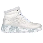 Skechers Girls' Uno Lite BOOTS Grey Slip On Fashion Sneakers Featuring Iridescent Trim, Air Cooled Memory Foam Insole, and Platform Wedge Midsole for Girls' Sizes, Number 27 - Skechers