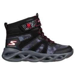 Skechers Boys' Twisted Brights Zerrix Light Up Sneaker Boot Black Red Water Repellent Mesh 33 US Size Sporty Bungee Lace Up Midsole Lightup for Fun Comfortable Athletic Shoes