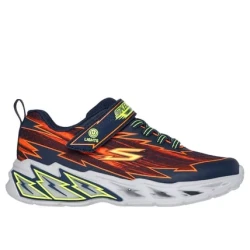 Skechers Boys' S-Lights Light Storm 2.0 Bolt-Brights Light-Up Sneakers, Navy, Featuring Cushioned Insole, Adaptive Closure, On/Off Button, and Durable Mesh Upper, Size 27