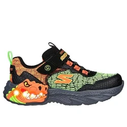 Skechers Boys' Skech-O-Saurus Dino-Lights Black Athletic Shoes 33 With T-Rex Heel Design Stretch Lace and Hook-and-Loop Closure for Easy On and Off Comfortable Light Up Sneakers