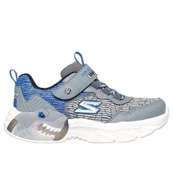 Skechers Boys' Creature Lights Athletic Shoes Charcoal Gray with Light Up Midsole Size 32, Adjustable Strap, Mesh Upper