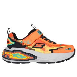 Skechers BOY'S Mega-Craft 4K Athletic Shoes: Orange Pixelated Print with Adaptive Closure, Sporty Comfort, and Tech Piece Midsole - Size 31