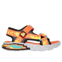 Skechers Boy's Mega-Splash 4K Sandals: Orange Color, Block-to-Block Style, Adaptive Closure, and Fun Tech-Piece Midsole Design, Size 30 for Ultimate Summer Comfort