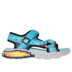 Skechers Boy's Mega-Splash 4K Sandals Blue Size 30 Featuring Adaptive Closure and Fun Tech Midsole for Sunny Weather Comfort, Synthetic Strap Upper, SKU 402161L-TQBK