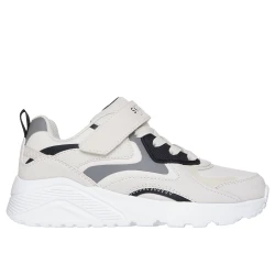 Skechers Boys' UNO Lite Chroma Cruiser Sneakers Natural Color with Adaptive Closure, Stretch Laces, Adjustable Instep Strap, and Cushioned Air-Cooled Memory Foam Insole. Size 30.