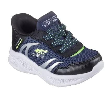 Skechers Boys' Meteor Lights Slip On Shoes Navy 24 with Air Cooled Memory Foam