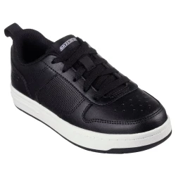 Skechers Smooth Street Genzo Boys' Sneakers Black Court Style 33 with Stretch Laces and Adjustable Instep Strap Cushioned Insole Machine Washable