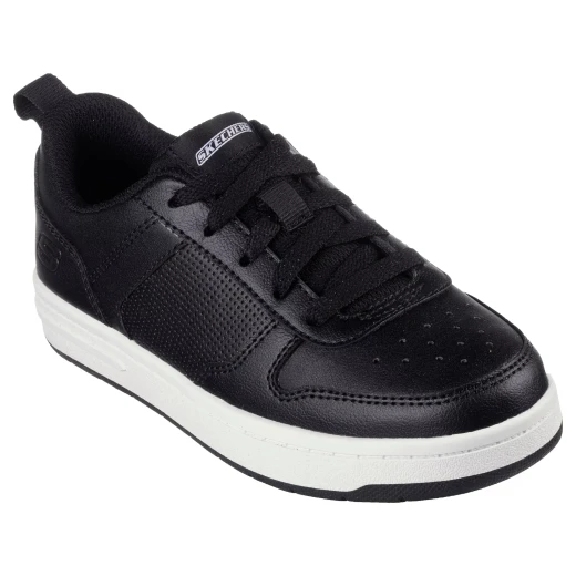 Skechers Smooth Street Genzo Boys' Sneakers Black Court Style 33 with Stretch Laces and Adjustable Instep Strap Cushioned Insole Machine Washable